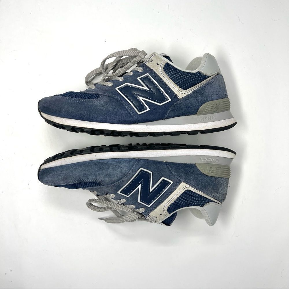 New Balance 574 Classic Blue Suede Mesh Grey Accents Sneakers Mens Size 10 - Picture 3 of 7